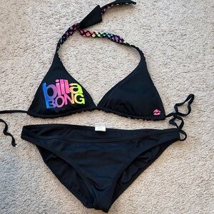 Billabong Black Bikini with Rainbow Accents. Vintage. Bought in early 2000s.